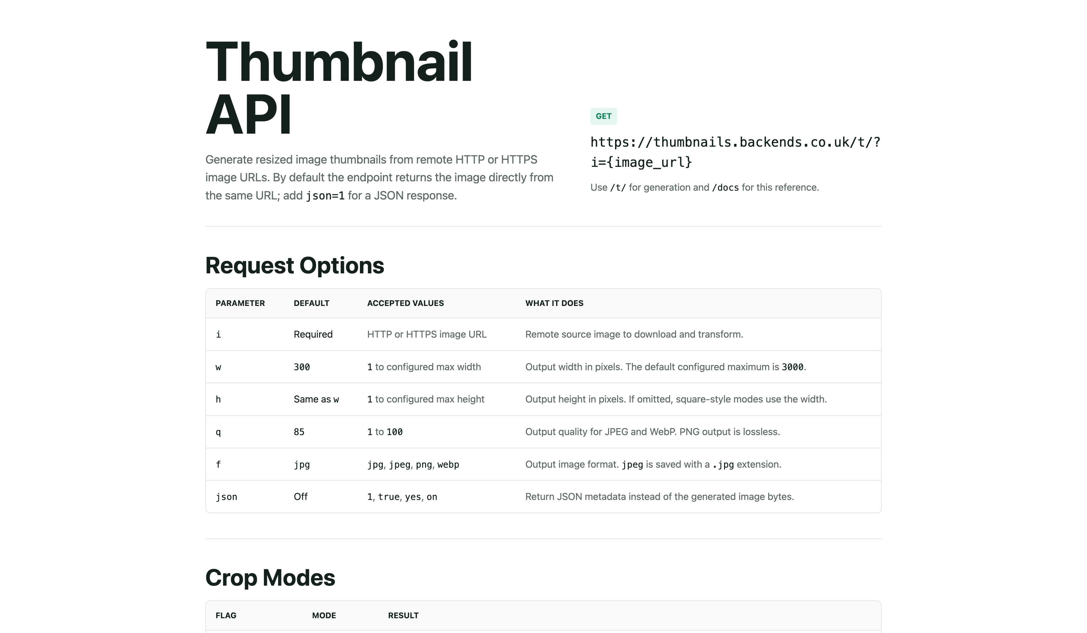 Screenshot of Thumbnail API
